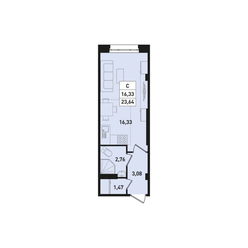 Квартира-студия, 23.64 м² в ЖК "Ромашки" - планировка, фото №1