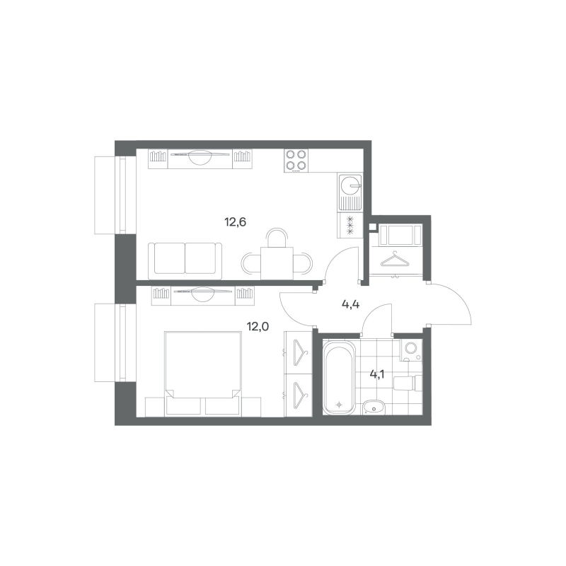 1-комнатная квартира, 33.1 м² в ЖК "Парусная 1" - планировка, фото №1