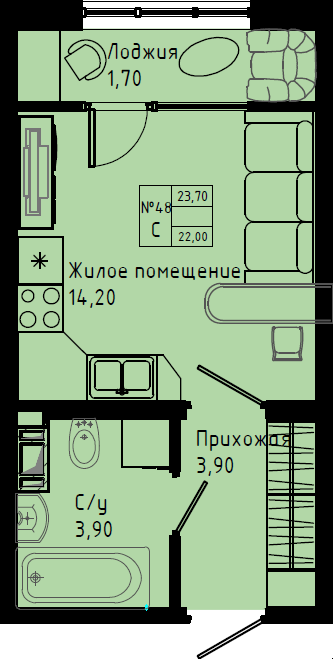 Квартира-студия, 23.7 м² в ЖК "Pixel" - планировка, фото №1