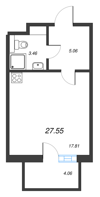 Квартира-студия, 27.55 м² в ЖК "Рощино Residence" - планировка, фото №1