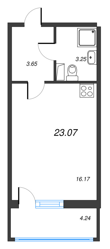 Квартира-студия, 23.07 м² в ЖК "Полис ЛАВрики" - планировка, фото №1