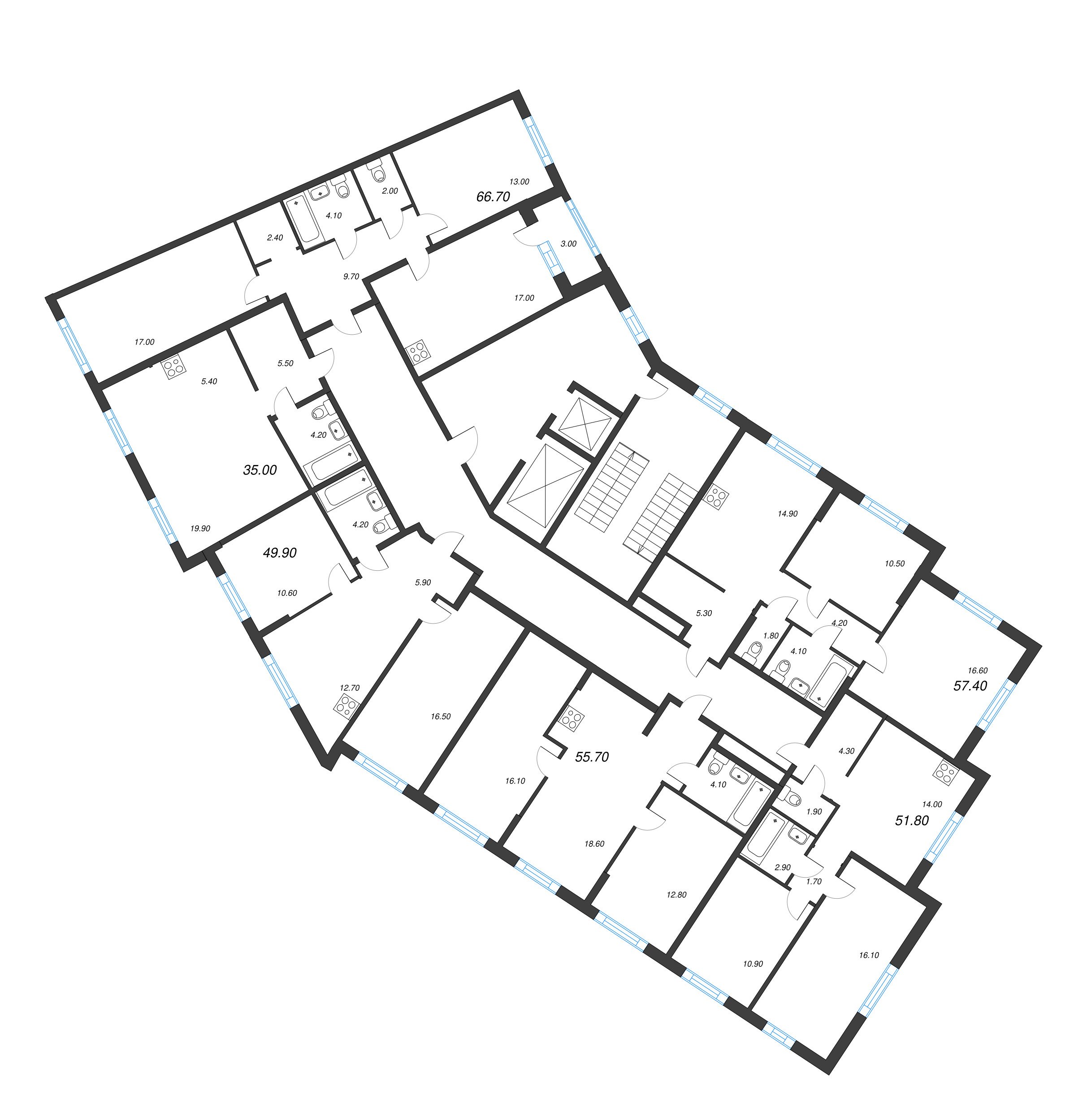 Квартира-студия, 35 м² в ЖК "Ягодное Река Парк" - планировка этажа