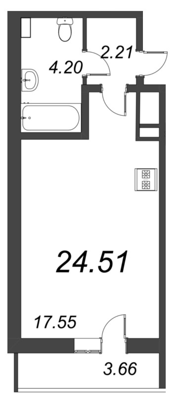 Квартира-студия, 24.51 м² - планировка, фото №1