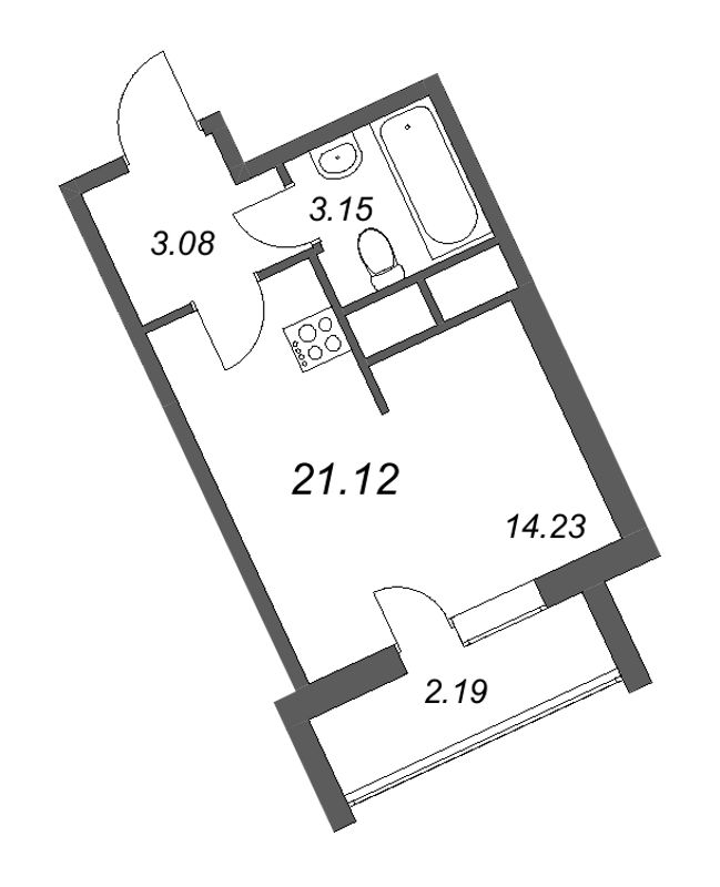 Квартира-студия, 21.12 м² - планировка, фото №1