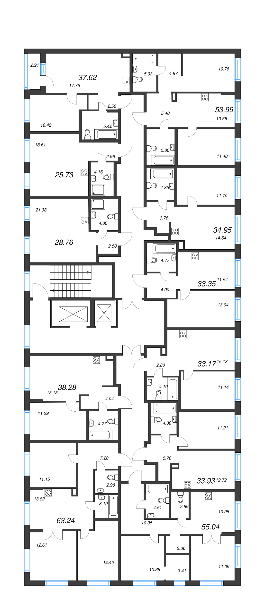 4-комнатная (Евро) квартира, 63.24 м² - планировка этажа
