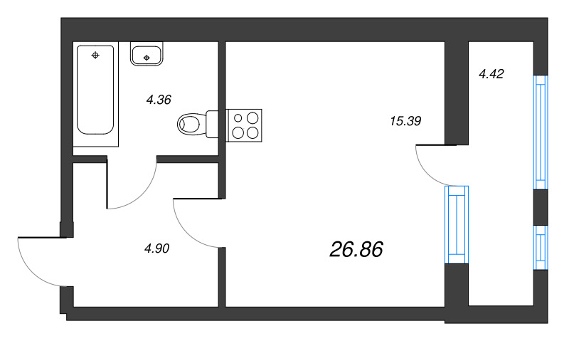 Квартира-студия, 26.5 м² в ЖК "Расцветай в Янино" - планировка, фото №1