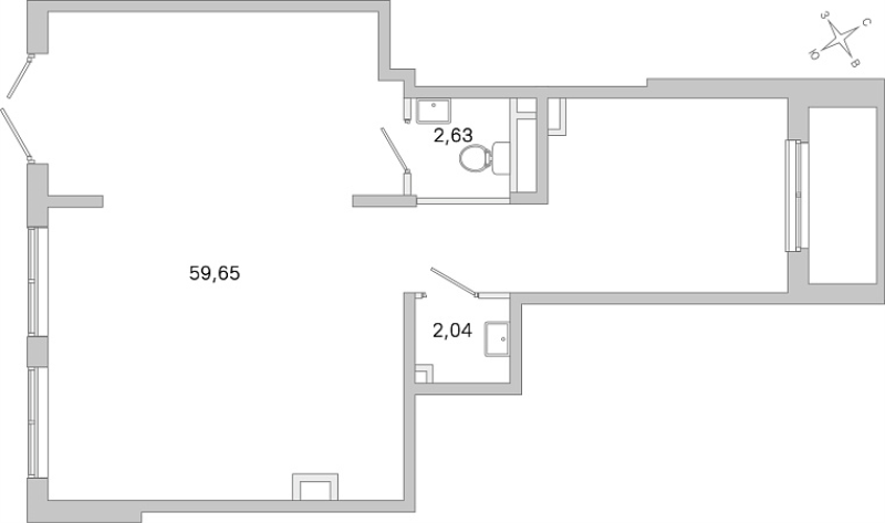 Помещение, 64.32 м² в ЖК "ЮгТаун" - планировка, фото №1