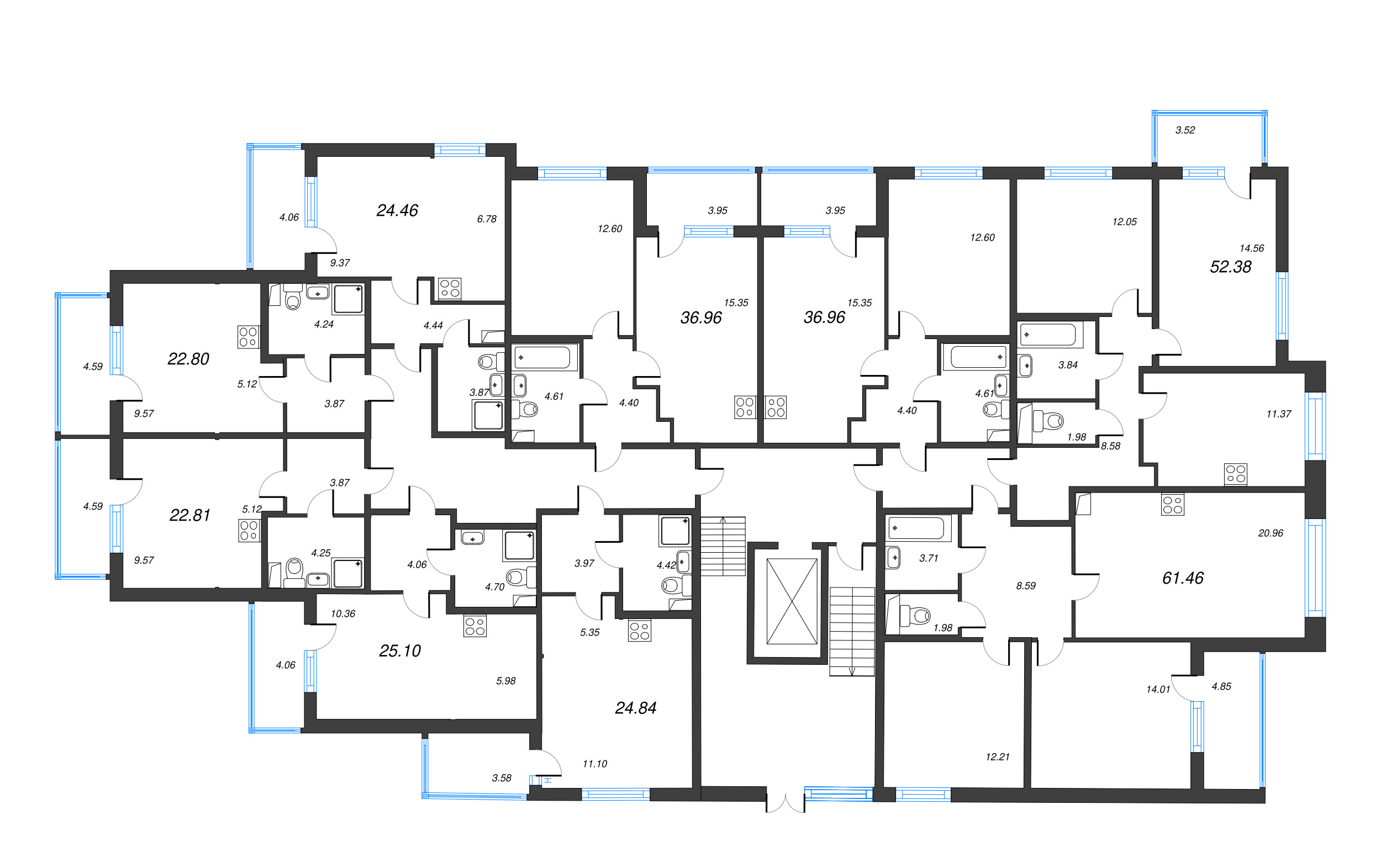 Квартира-студия, 25.1 м² в ЖК "ЮгТаун" - планировка этажа