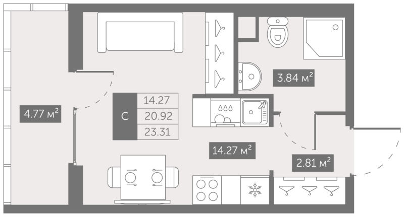 Квартира-студия, 23.31 м² - планировка, фото №1