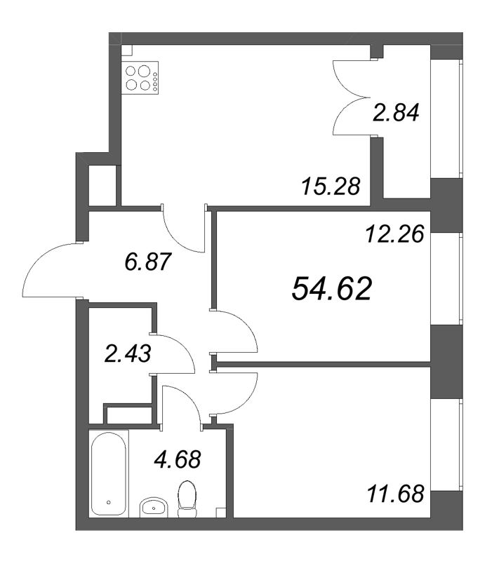 3-комнатная (Евро) квартира, 54.62 м² в ЖК "Новый Питер" - планировка, фото №1