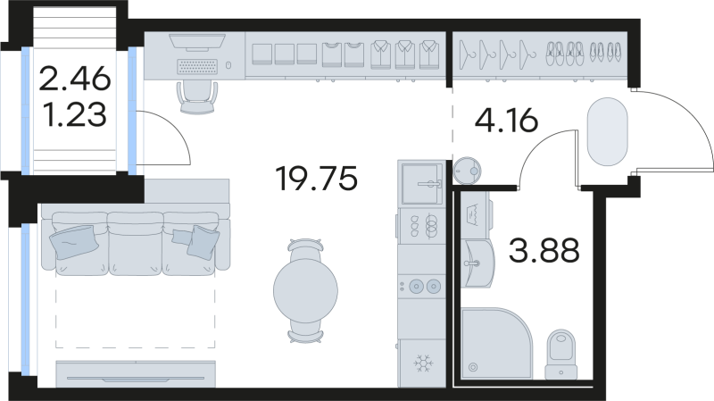 Квартира-студия, 29.02 м² в ЖК "GloraX Парголово" - планировка, фото №1