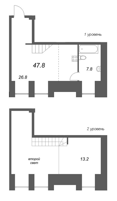 Квартира-студия, 47.8 м² в ЖК "Serebro by Avenue-Apart" - планировка, фото №1