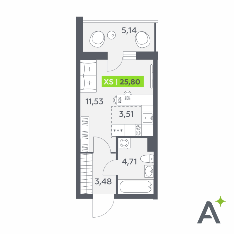 Квартира-студия, 25.8 м² в ЖК "Аквилон Verba" - планировка, фото №1
