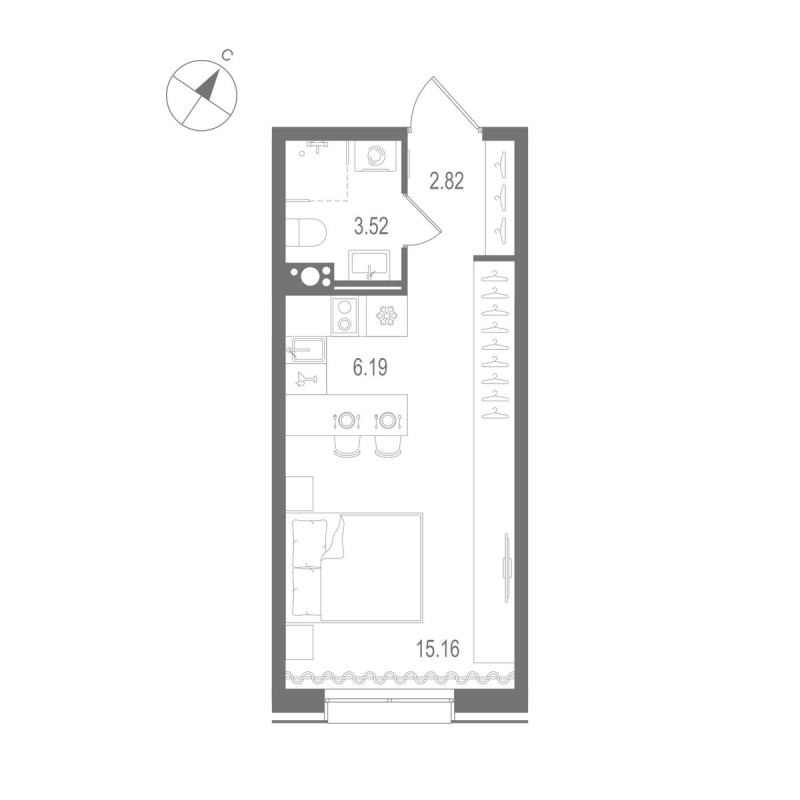 Квартира-студия, 27.69 м² в ЖК "Остров Первых" - планировка, фото №2