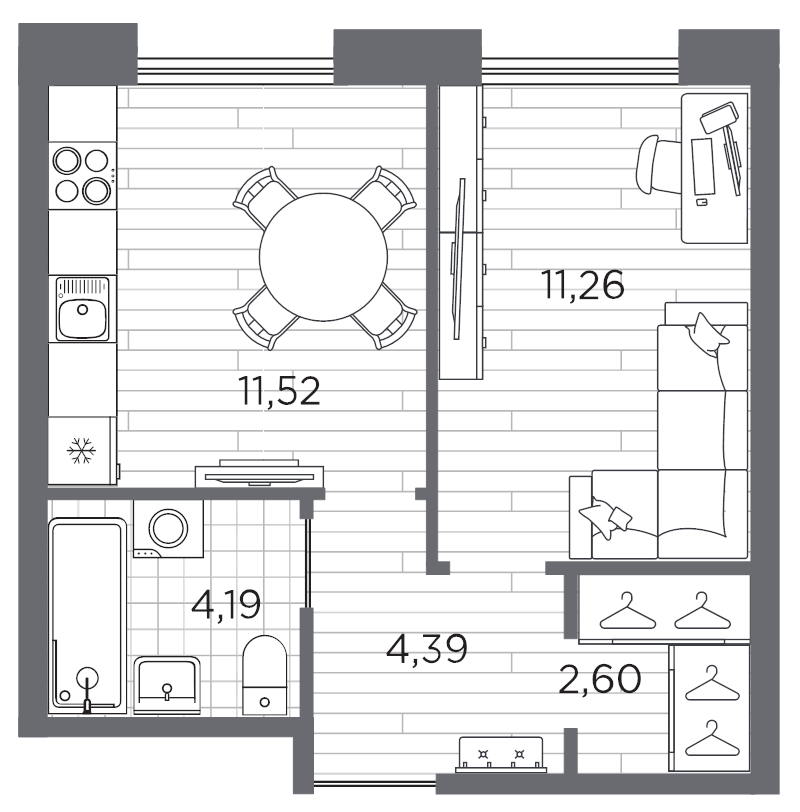 1-комнатная квартира, 33.96 м² в ЖК "Галерная гавань" - планировка, фото №1
