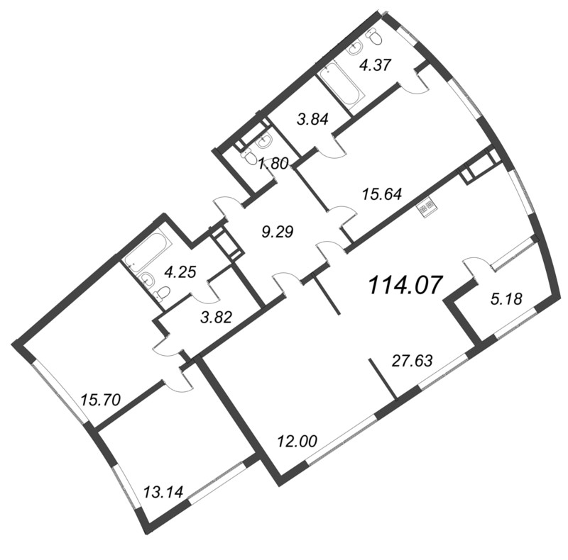 4-комнатная (Евро) квартира, 114.07 м² - планировка, фото №1