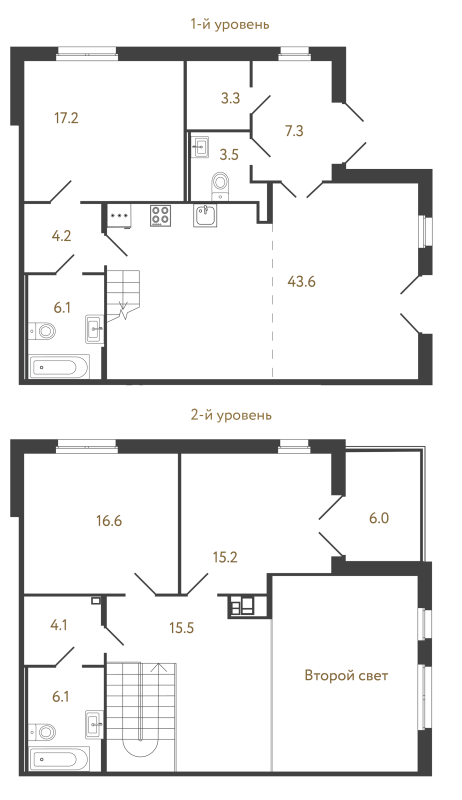 4-комнатная (Евро) квартира, 142.7 м² в ЖК "Репин" - планировка, фото №1