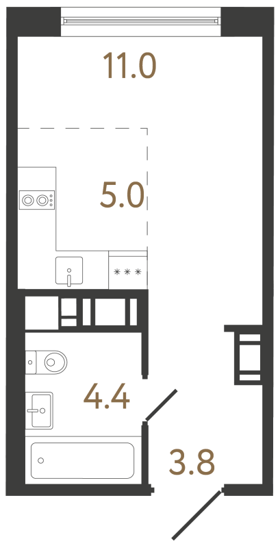 Квартира-студия, 24.2 м² в ЖК "Передвижники 2" - планировка, фото №1