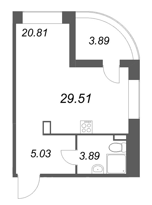 Квартира-студия, 29.51 м² в ЖК "Ультра Сити 3.0" - планировка, фото №1