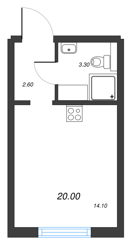 Квартира-студия, 20 м² - планировка, фото №1