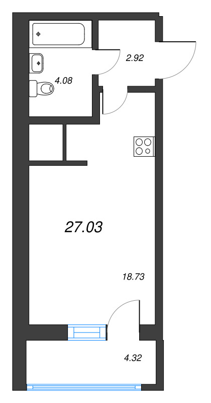 Квартира-студия, 27.03 м² в ЖК "Искра-Сити" - планировка, фото №1