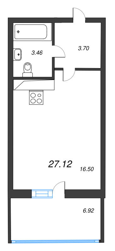 Квартира-студия, 27.12 м² в ЖК "Аквилон Stories" - планировка, фото №1