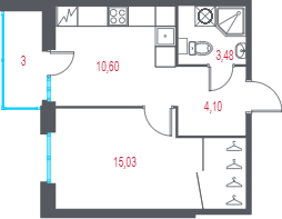 1-комнатная квартира, 34.71 м² в ЖК "Город-спутник Южный" - планировка, фото №1