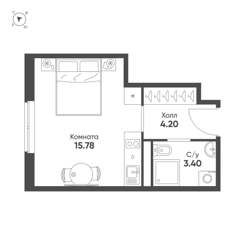 Квартира-студия, 23.38 м² в ЖК "Avenue Apart Pulkovo" - планировка, фото №1