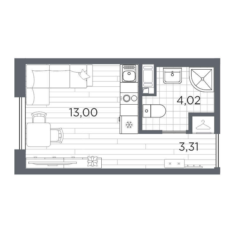 Квартира-студия, 20.33 м² в ЖК "Плюс Пулковский" - планировка, фото №1
