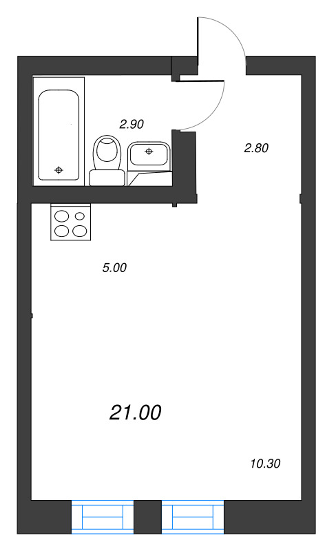 Квартира-студия, 21 м² - планировка, фото №1