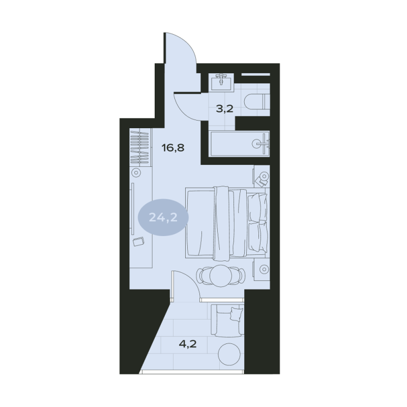 Квартира-студия, 24.2 м² в ЖК "Место в Смолячково" - планировка, фото №1
