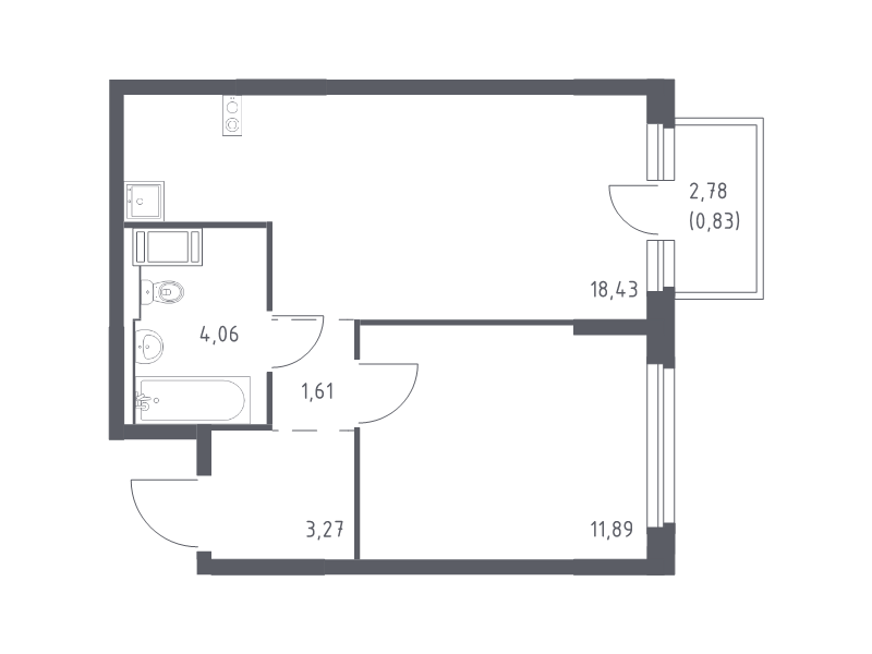 2-комнатная (Евро) квартира, 40.09 м² в ЖК "Новое Колпино" - планировка, фото №1