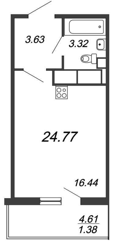 Квартира-студия, 24.77 м² - планировка, фото №1
