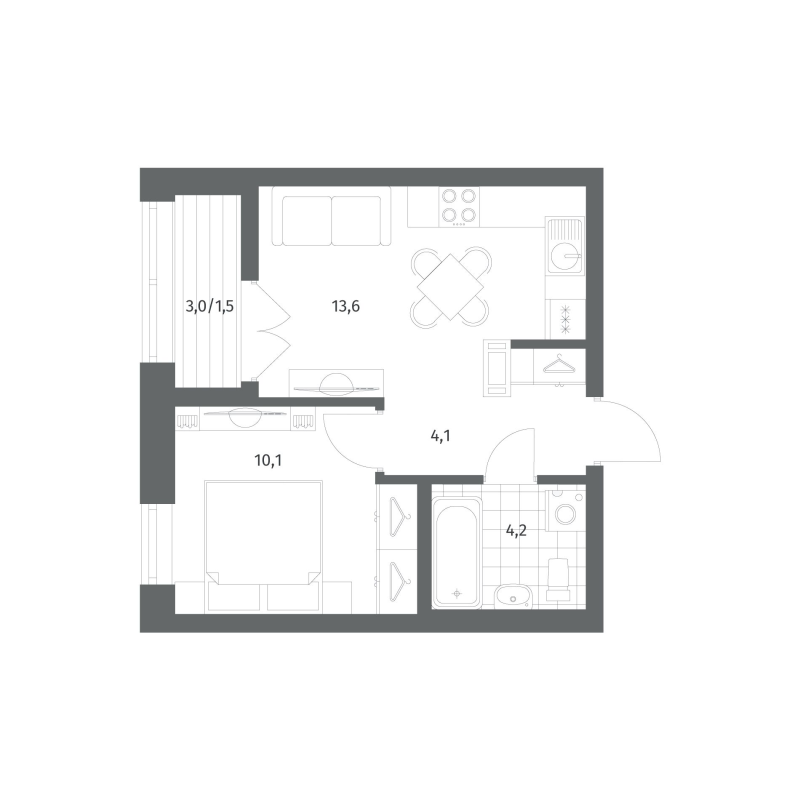 1-комнатная квартира, 33.51 м² в ЖК "NewПитер 2.0" - планировка, фото №1