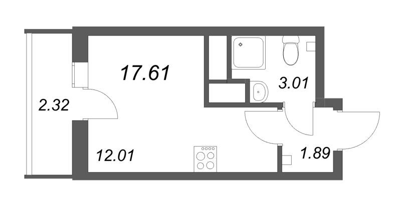 Квартира-студия, 17.61 м² - планировка, фото №1