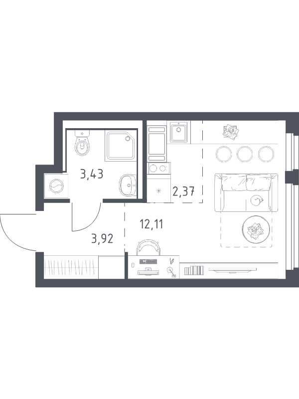 Квартира-студия, 21.83 м² в ЖК "Новое Колпино" - планировка, фото №1