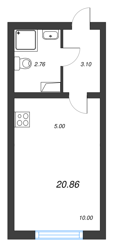 Квартира-студия, 20.9 м² - планировка, фото №1