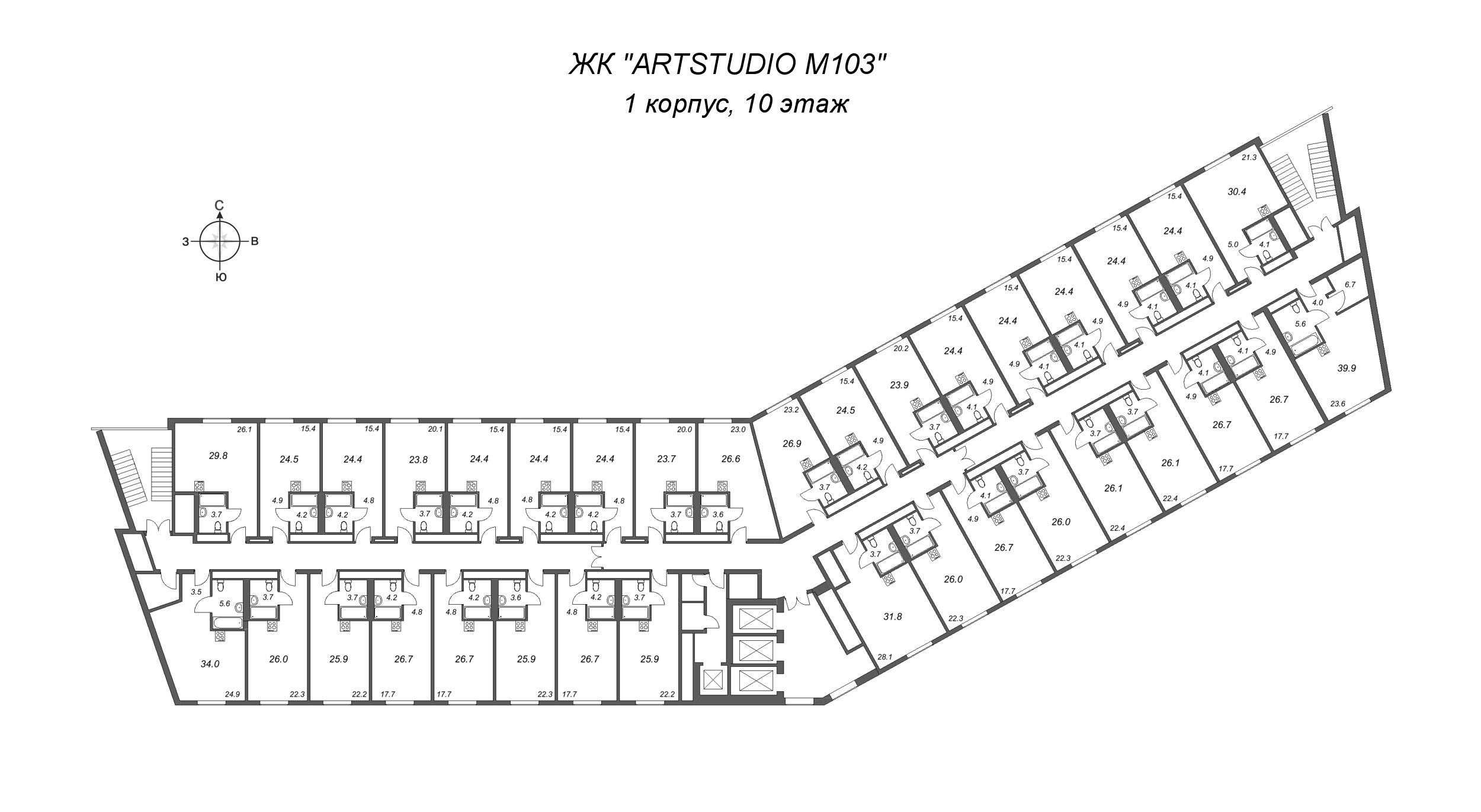 Квартира-студия, 25.9 м² в ЖК "ARTSTUDIO M103" - планировка этажа