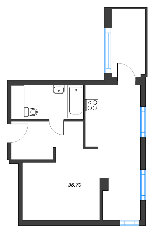 2-комнатная (Евро) квартира, 36.7 м² в ЖК "GLER" - планировка, фото №1