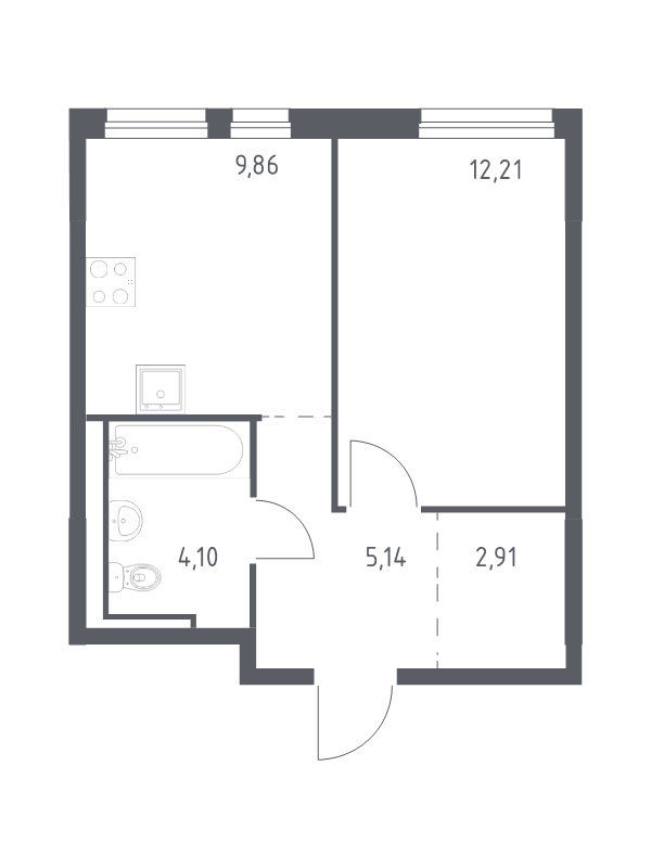 1-комнатная квартира, 34.22 м² - планировка, фото №1