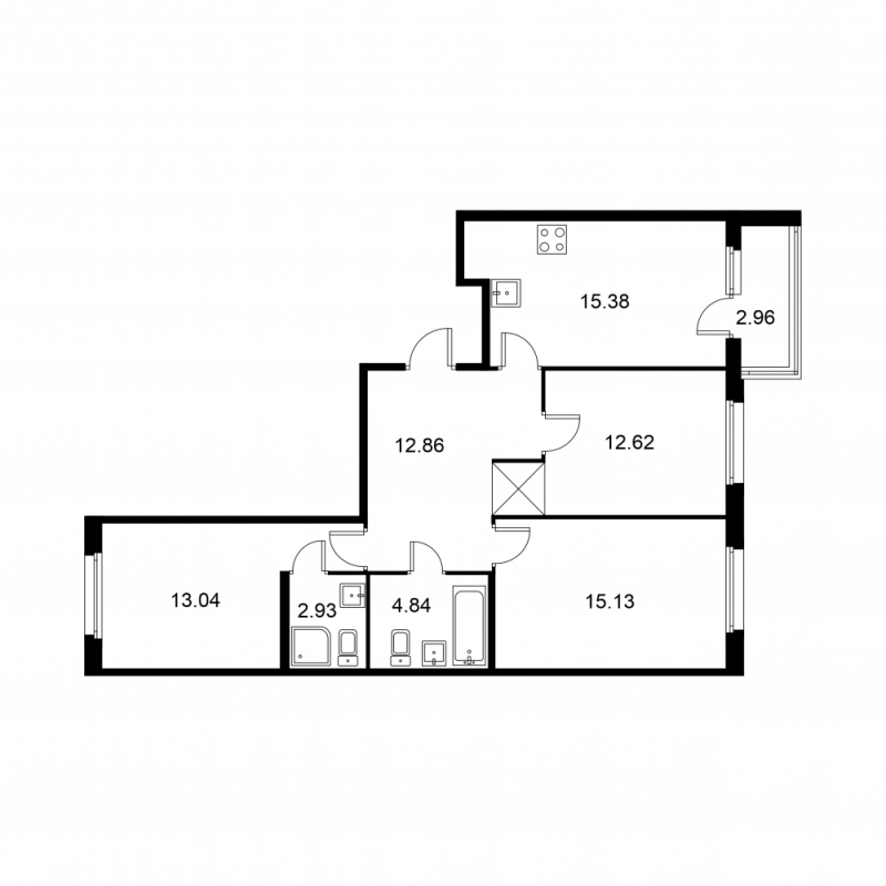4-комнатная (Евро) квартира, 78.28 м² - планировка, фото №1