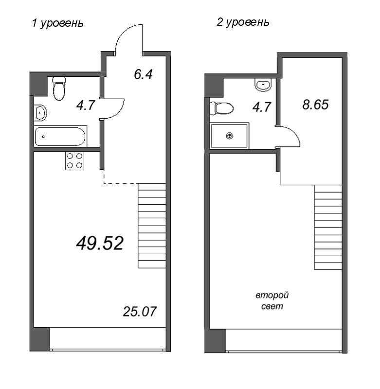 2-комнатная (Евро) квартира, 49.79 м² в ЖК "Avant" - планировка, фото №1