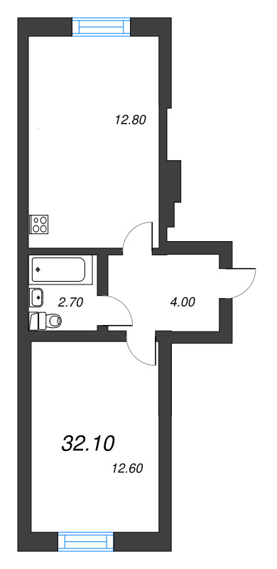 1-комнатная квартира, 32.1 м² в ЖК "ЭКО Квартал NEGA" - планировка, фото №1