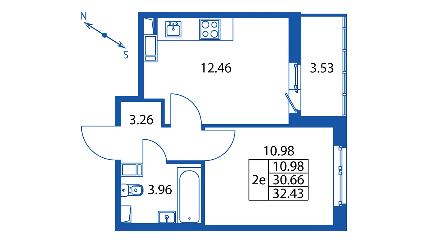 1-комнатная квартира, 30.66 м² в ЖК "Полис ЛАВрики" - планировка, фото №1