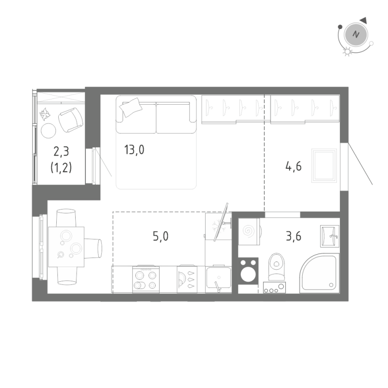 Квартира-студия, 27.4 м² - планировка, фото №1