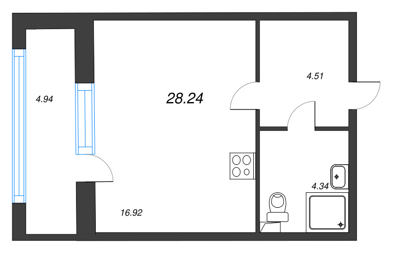 Квартира-студия, 27.88 м² в ЖК "Аквилон Leaves" - планировка, фото №1