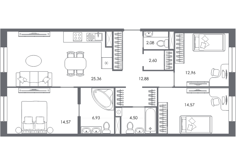 4-комнатная (Евро) квартира, 96.45 м² - планировка, фото №1