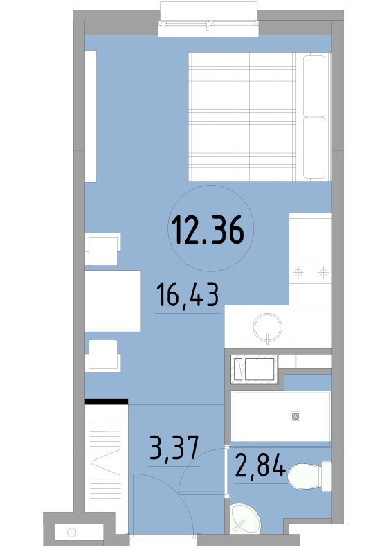 Квартира-студия, 22.64 м² в ЖК "Cosmos Smart Yuzhny" - планировка, фото №1