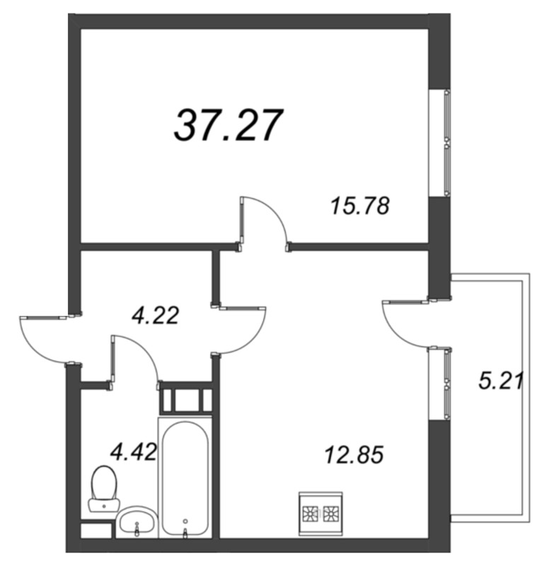 1-комнатная квартира, 37.27 м² в ЖК "Чёрная речка" - планировка, фото №1