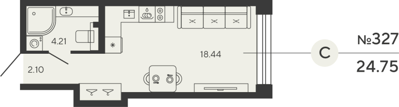 Квартира-студия, 24.75 м² в ЖК "Bashni Element" - планировка, фото №1